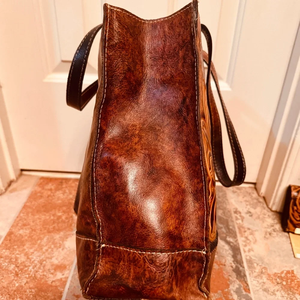 LIKE NEW! PATRICIA NASH TOSCANO BROWN TOOLED TUSCAN TOTE SHOULDER BAG!